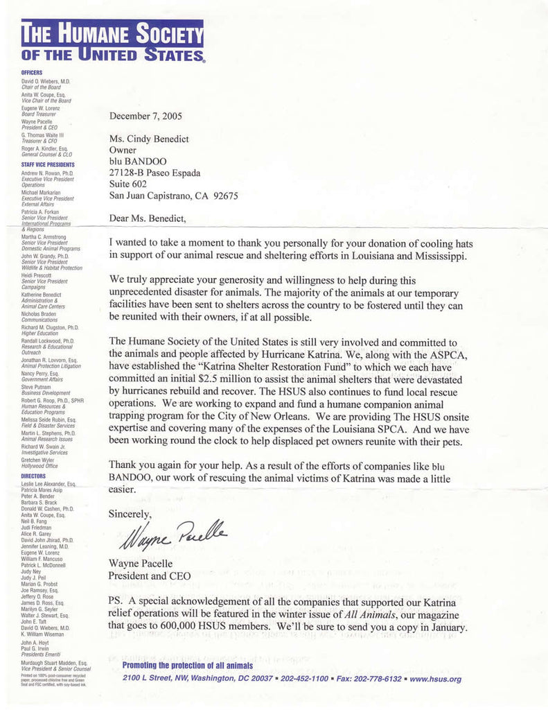 Katrina Relief Fund Thank You Letter